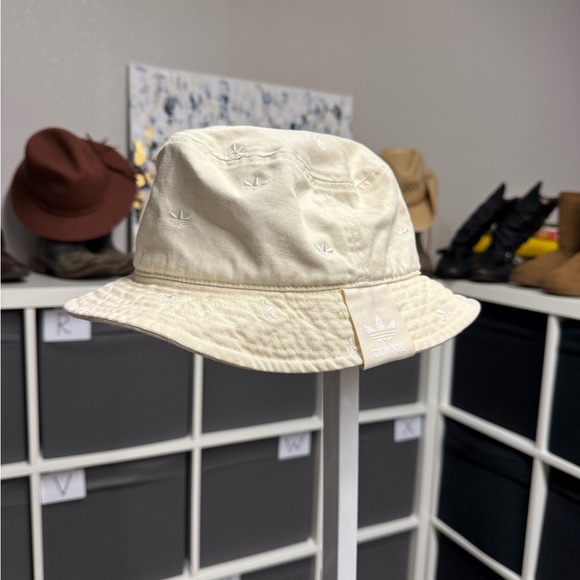 adidas Accessories - Adidas Cream Embroidered Logo Bucket Hat